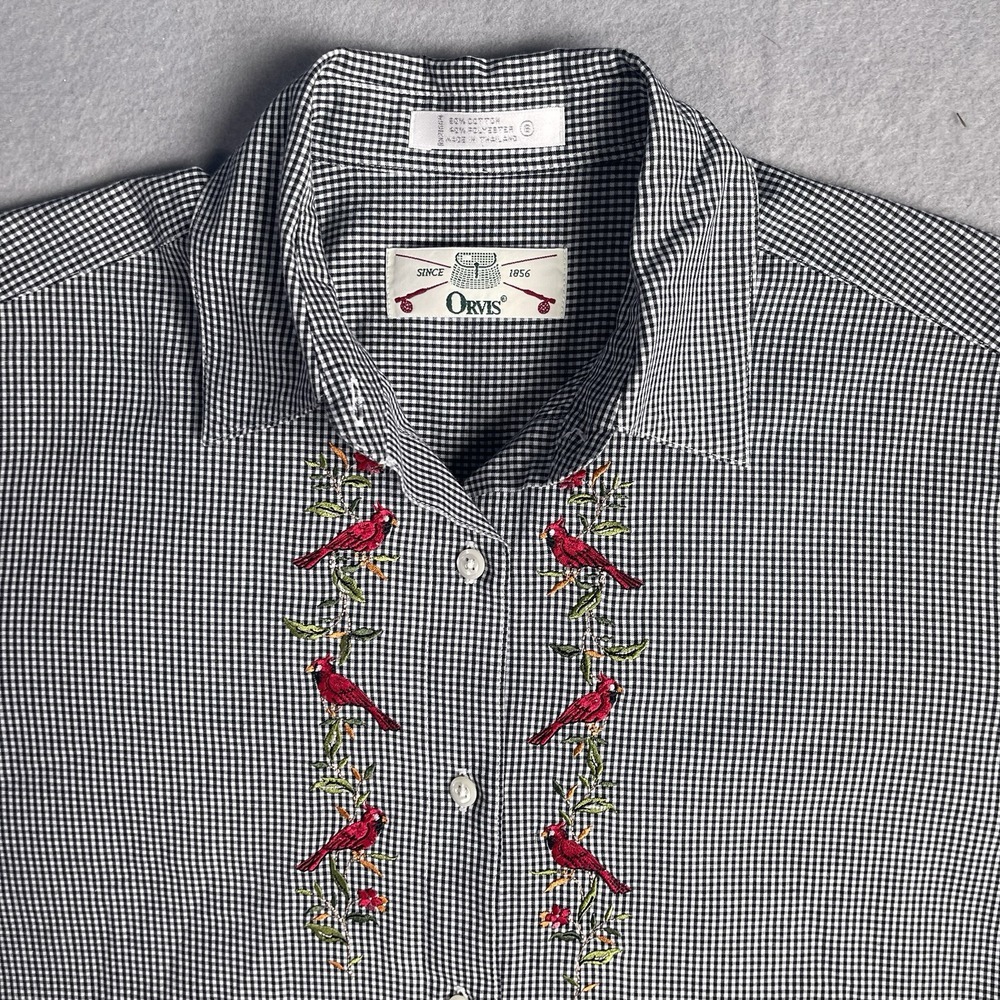 Orvis Embroidered Button Front Work Shirt Woman Sz 6 Long Sleeve‎ Checks - Picture 2 of 11